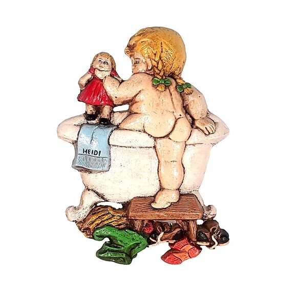 Other - Vintage Plaster Bathroom Wall Decor Girl "Heidi" With Doll In The Bathtub Art